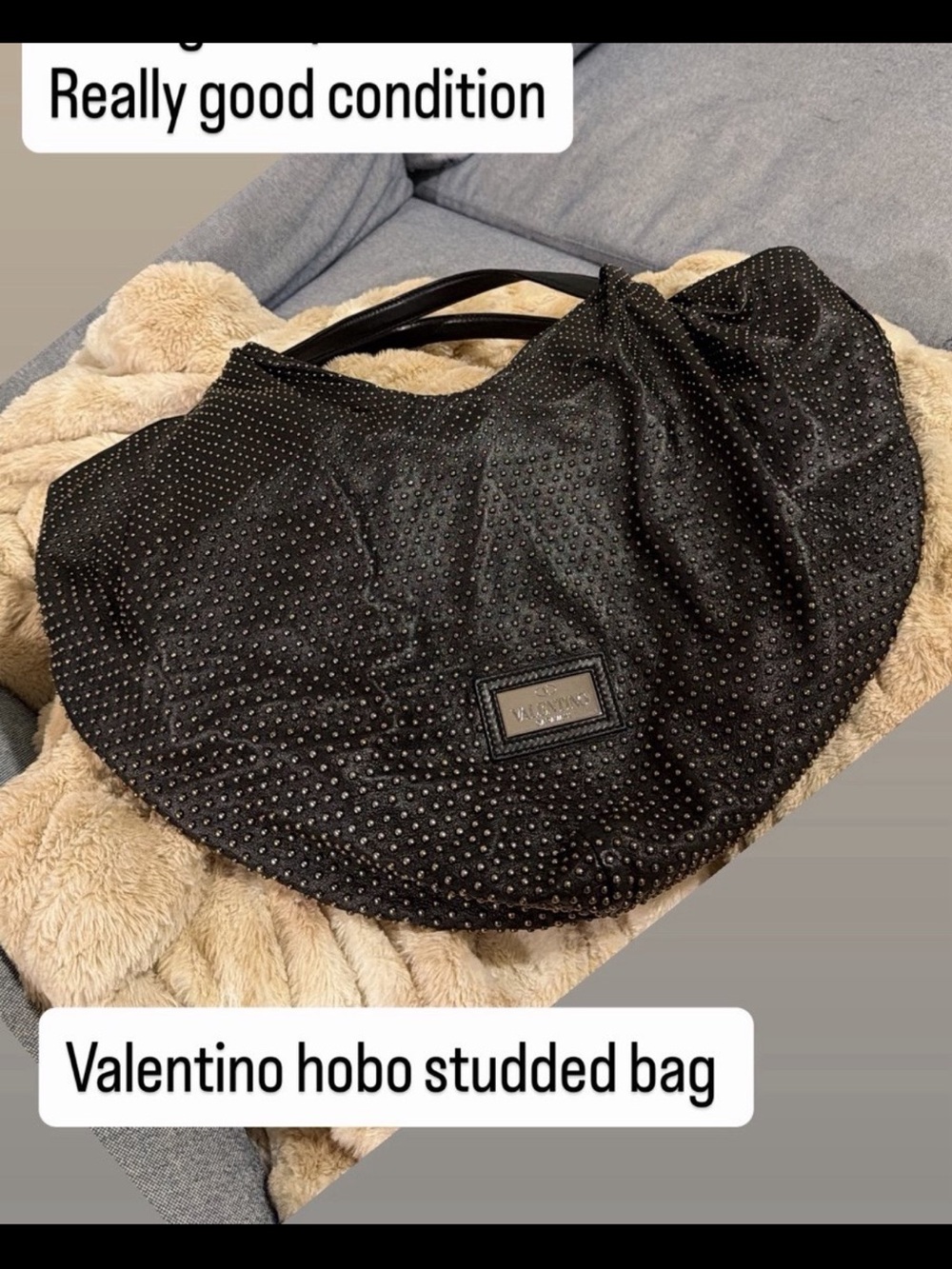 Valentino Black Studded Leather Shoulder Bag with Red Tag
